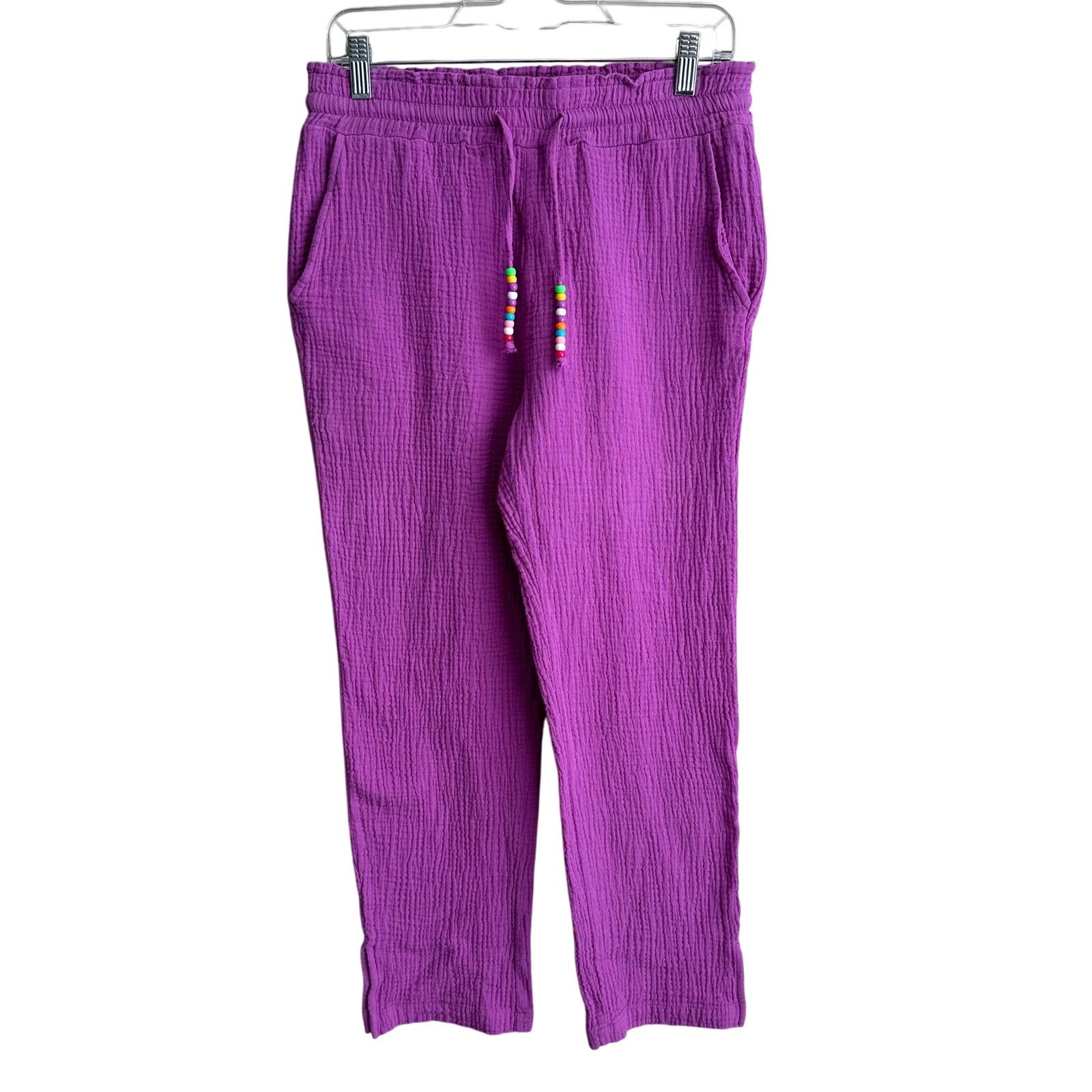 Lisa Todd Beach Pant Cotton Pull On Beaded Cha Cha Cha M
